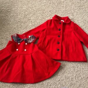 SHEIN Vibrant Red Kids Pea Coat and Dress Set